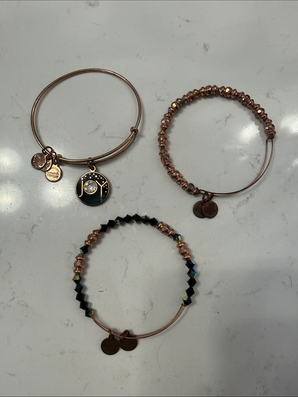 Alex and Ani Rose Gold Tone Beaded Charm Bracelet Set
